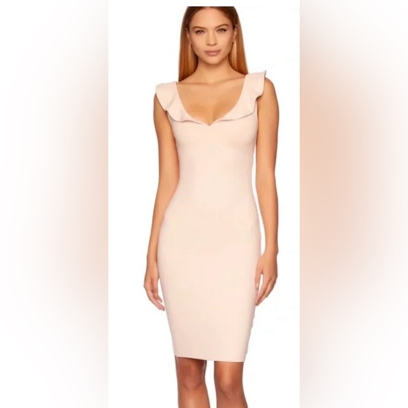 Susana Monaco Fitted Ruffle Strap Dress size LARGE NUDE - blush color - Picture 1 of 6